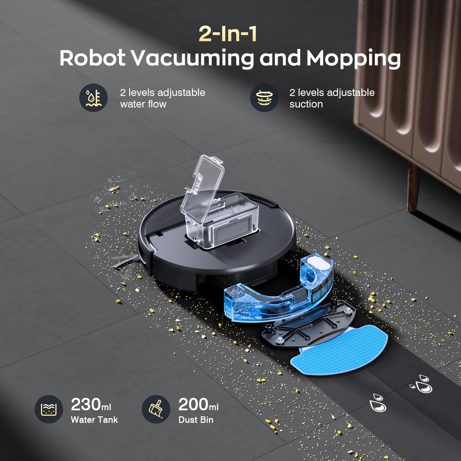 2-in-1 Robot Vacuum Mop WiFi App Self-Charging Quiet